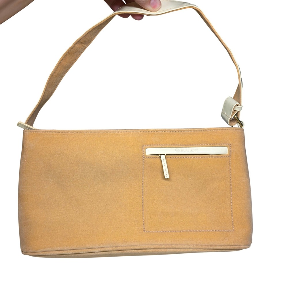 Guerlain Paris Tan Suede Shoulder Bag Y2K Minimalist Baguette Bag Small Tan